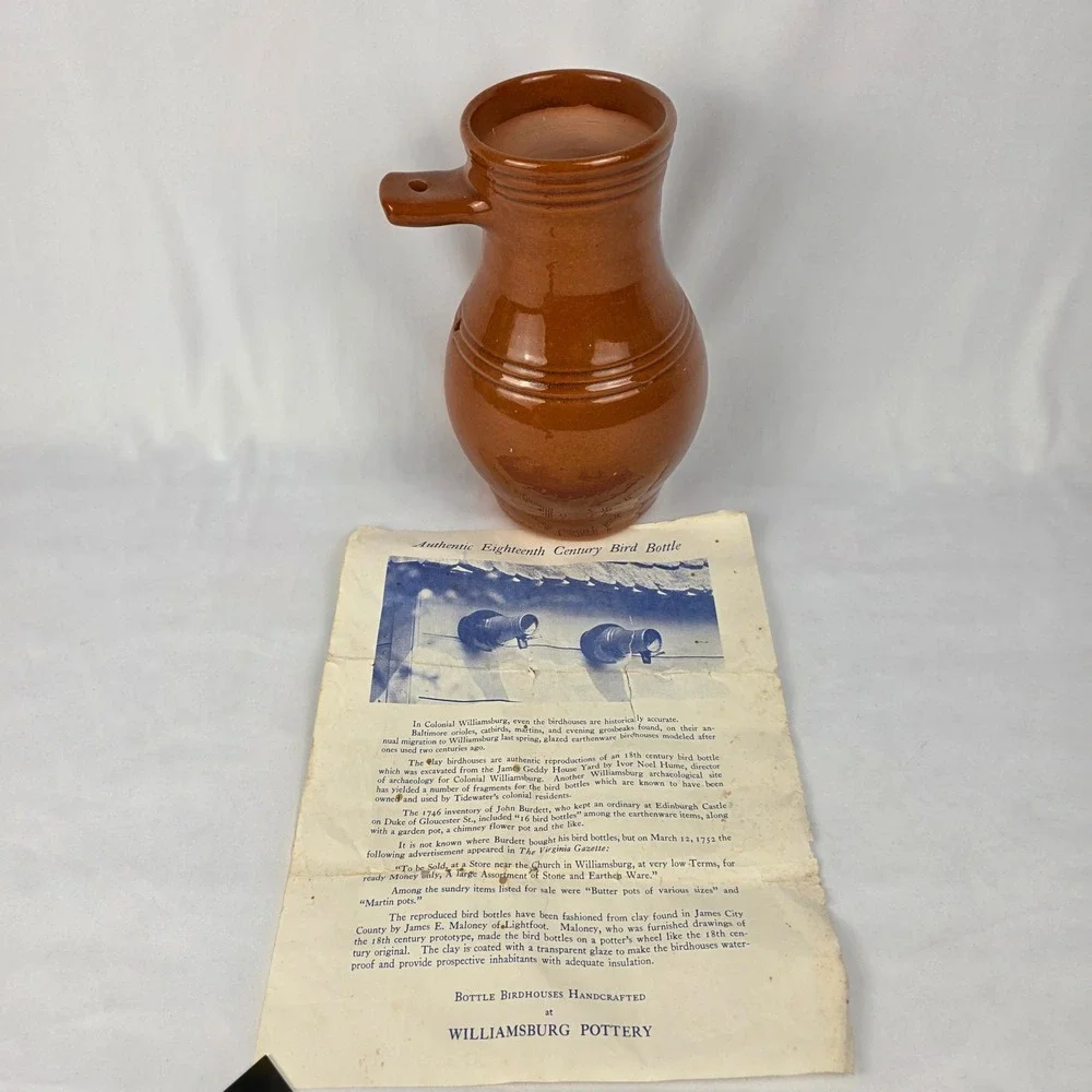 Williamsburg‎ Pottery Authentic 18th Century Bird Bottle Earthenware Terracotta